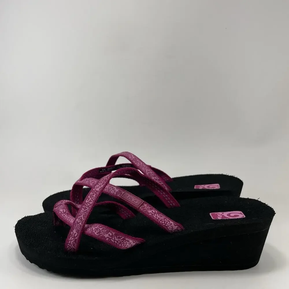Teva Olowahu Crisscross Strappy Platform Flip Flops Women Size 8 Magenta Pink